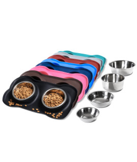 Hubulk Pet Dog Bowls 2 Stainless Steel Dog Bowl with No Spill Non-Skid Silicone Mat + Pet Food Scoop Water and Food Feeder Bowls for Feeding Small Medium Large Dogs Cats Puppies (M, Black)
