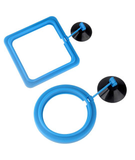 Senzeal 2PCS Fish Feeding Ring Aquarium Round and Square Floating Food Feeder Circle with Suction Cup for Fish Tank