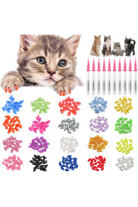 JOYJULY Soft Cat Kitty Nail Caps Claws Covers for Cats Paws Grooming Claw Care, 100pcs 4 Size of 1 Glitter Shinning & 4 Solid Colors & 5 Glues (L)
