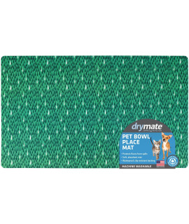 Drymate Pet Bowl Placemat, Dog & Cat Food Feeding Mat - Absorbent Fabric, Waterproof Backing, Slip-Resistant - Machine Washable/Durable (USA Made) (12?x 20? (Drizzle Green)
