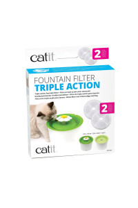 catit Triple Action Water Fountain Filters, Replacement cat Drinking Fountain Filters, 2 Pack