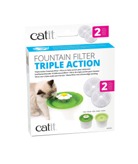 catit Triple Action Water Fountain Filters, Replacement cat Drinking Fountain Filters, 2 Pack