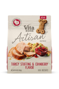 Vita Bone Artisan Inspired Dog Biscuit Treats, Natural Turkey Stuffing & Cranberry, 16 oz Bag