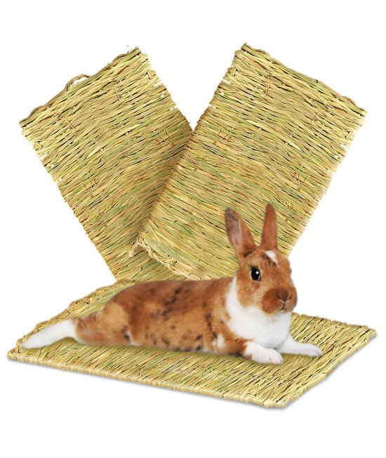 SunGrow 3-Pcs Sea Grass Mat, 16?x 11 (XL), Handmade Edible Bunny Foraging Straw Bedding Floor Mat for Rabbit Cages & Nesting Box Sleeping, Chew Toy Bed for Guinea Pig, Hamster & Other Small Animals