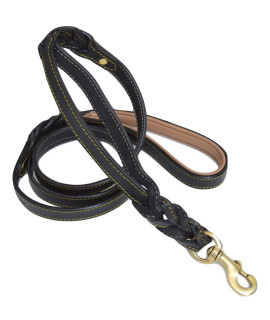Soft Touch Collars, 6 Foot Braided Leather Dog Leash with Traffic Handle, Two Handles for Training and Safety, Double your Control with 2 Locations, Lead for Large and Medium Dogs,Black 6ft x 3/4 Inch