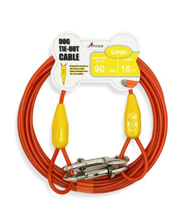 Petest 15ft Tie-Out Cable with Crimp Cover for Large Dogs Up to 90 Pounds