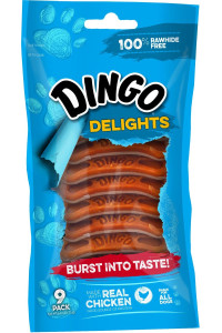 Dingo Delights, 100% Rawhide Free Treat, Chicken, 9-Count