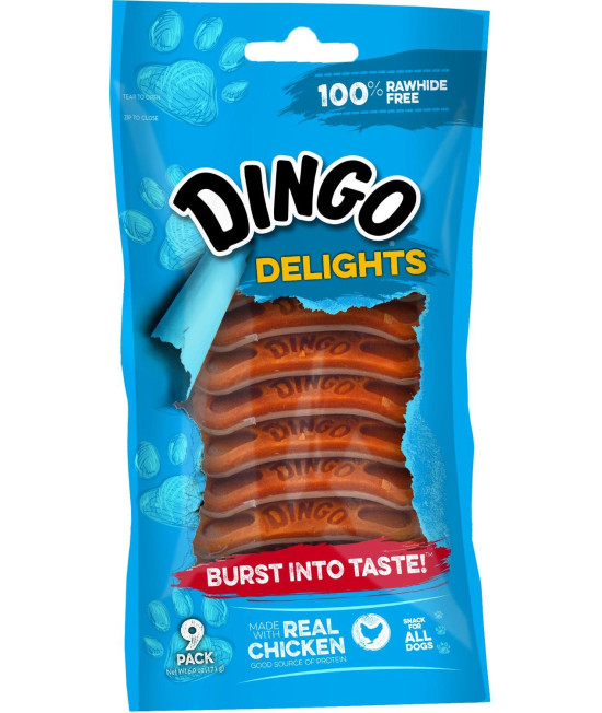 Dingo Delights, 100% Rawhide Free Treat, Chicken, 9-Count