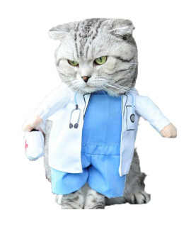 NACOCO Dog Cat Doctor Costume Pet Doctor Clothing Halloween Jeans Outfit Apparel (L)