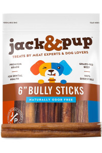 Jack&Pup 6 Thick Bully Sticks for Medium Dogs, Dog Bully Sticks for Small Dogs, Bully Sticks for Puppies Natural Bully Sticks Odor Free Long Lasting Dog Chews (6 Inch Bully Sticks - Thick (20 Pack))