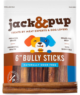 Jack&Pup 6 Thick Bully Sticks for Medium Dogs, Dog Bully Sticks for Small Dogs, Bully Sticks for Puppies Natural Bully Sticks Odor Free Long Lasting Dog Chews (6 Inch Bully Sticks - Thick (20 Pack))