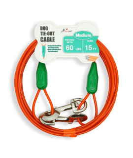 Petest 15ft Tie-Out Cable with Crimp Cover for Medium Dogs Up to 60 Pounds