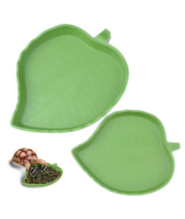 pranovo 2 Pack Leaf Reptile Food and Water Bowl for Pet Aquarium Ornament Terrarium Dish Plate Lizards Tortoises or Small Reptiles