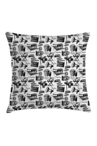 Ambesonne Movie Throw Pillow cushion cover, Vintage Film cinema Motion camera Action Record graphic Style Print, Decorative Square Accent Pillow case, 20 X 20, Black and White