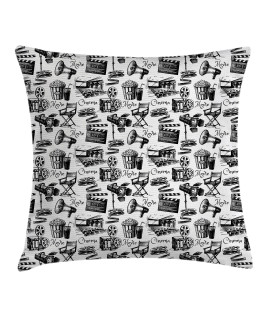 Ambesonne Movie Throw Pillow cushion cover, Vintage Film cinema Motion camera Action Record graphic Style Print, Decorative Square Accent Pillow case, 20 X 20, Black and White
