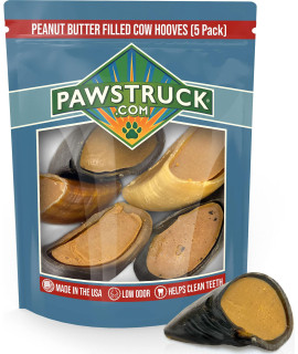 Pawstruck Peanut Butter Filled Cow Hooves for Dogs - Made in The USA Dog Dental Treats & Dog Chews Beef Hoof, American Made - 5 Count