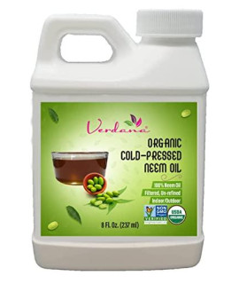 Verdana Organic Cold Pressed Neem Oil for Plants - 8 Fl. Oz - Non GMO - Unrefined, Filtered - High Azadirachtin - Pure Neem Oil, Nothing Added or Removed - Leafshine Spray, Pet Care, Skin & Hair Care