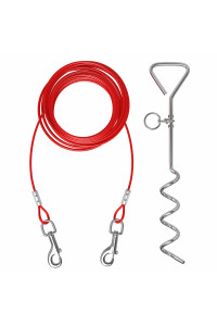 20ft Dog Tie Out Cable for Dogs, 16 Chrome Plated Anti Rust Stake, Great for Camping or The Garden, Suitable for Harness, Leash & Chain Attachments