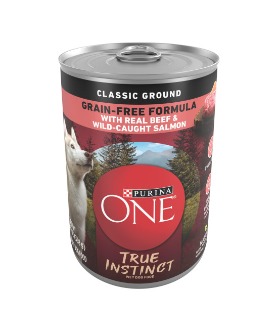 Purina ONE Natural Classic Ground Grain Free Wet Dog Food, True Instinct With Beef and Wild Caught Salmon - 13 oz. Can