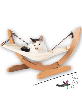 Vea pets Luxury Cat Hammock - Large Soft Plush Bed (24x16in) Holds Small-Medium Size Cat or Small Dog Anti-Sway Attractive & Sturdy Perch Easy to Assemble Wood Construction Cat Toy