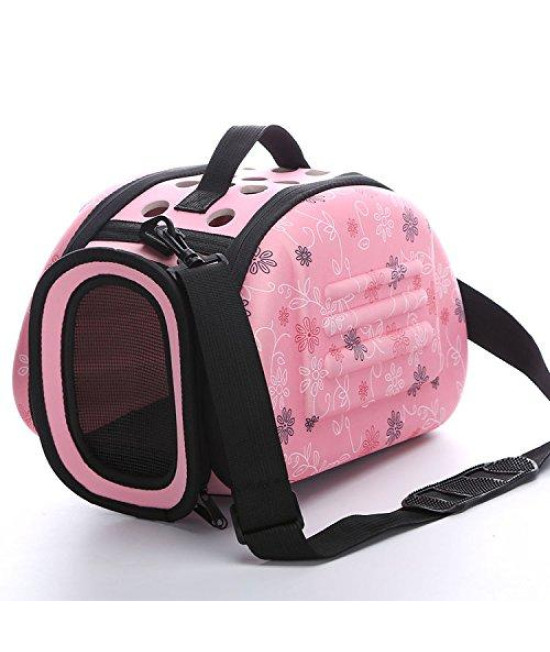Foldable Pet Dog Carrier Cage Collapsible Travel Kennel - Portable Pet Carrier Outdoor Shoulder Bag for Puppy Dog Cat (S, Pink)