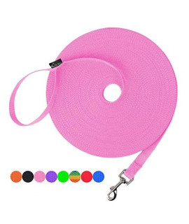 Hi Kiss Dog/Puppy Obedience Recall Training Agility Lead - 15ft 20ft 30ft 50ft 100ft Training Leash - Great for Training, Play, Camping, or Backyard - Pink 15ft