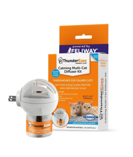 ThunderEase Multicat calming Pheromone Diffuser Kit Powered by FELIWAY Reduce cat conflict, Tension and Fighting (30 Day Supply)