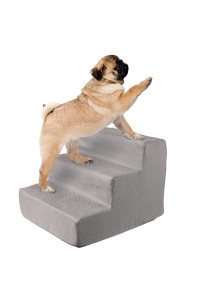 3-Step Pet Stairs - Nonslip Foam Dog and Cat Steps with Removable Zippered Microfiber Cover - 2-Tone Design for Home or Vehicle Use by PETMAKER (Gray)