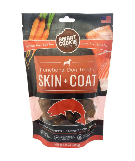 Smart Cookie All Natural Dog Treats - Healthy Skin & Coat Salmon Dog Treats - Ideal for Sensitive Stomachs or Itchy, Allergic, Dry Skin - Dehydrated, Crunchy, Human-Grade, Made in USA - 8oz, Pack of 1