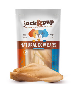 Jack&Pup Natural Cow Ears for Dogs Single Ingredient Dog Treat, Unbleached Healthy Dog Treats Natural Dog Treats for Medium Dogs with Chondroitin Joint Health for Dogs Cow Ear Dog Chews (15 Pack)
