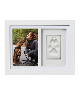 Better World Pets Paw Print + Photo Keepsake Frame Holds 4 x 6 inch Picture - Memorial Clay Imprint Kit - for Dogs and Cats - Perfect for Pet Lovers - Wall Mount, White