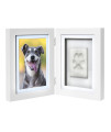 Better World Pets Paw Print + Photo Keepsake Frame Holds 4 x 6 inch or 5 x 7 Picture - Memorial Clay Imprint Kit - for Dogs and Cats - Perfect for Pet Lovers - Hinged for Desktop, White