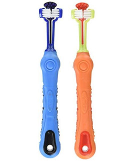 EZDOG 3-Sided Toothbrush For Brushing Dog's Teeth, Assorted Colors Best Dental Care For Dogs For Fresh Breath Small Breed Dog Toothbrushes, 2 Pack