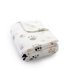 Allisandro 350 GSM-Super Soft and Premium Fuzzy Flannel Fleece Pet Dog Blanket, The Cute Print Design Washable Fluffy Blanket for Puppy Cat Kitten Indoor Outdoor, White, 32 x 24 Inches