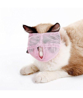 Cat Muzzles - Breathable Mesh Muzzles Prevent Cats from Biting and Chewing - Anti Bite Anti Meow (Pink-S)