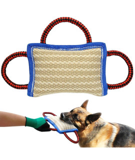PET ARTIST Tough Dog Tug Toy Jute Bite Pillow,9.5x6.5,with 3 Handles,Durable Jute Tug for Puppy Training,Ideal for Tug of War,Interactive Play,IPO,Linen Biting Pad for Young Dog