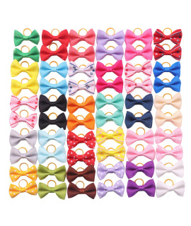 YAKA 60PCS (30 Paris) Cute Puppy Dog Small Bowknot Hair Bows with Rubber Bands Handmade Hair Accessories Bow Pet Grooming Products(Mix Colors)