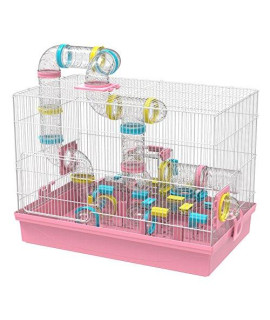 GNB PET Large Hamster Cage & Habitat DIY 20''x12''x15'', with Tunnels Tubes Toys, for Gerbil Mouse Mice, Pink
