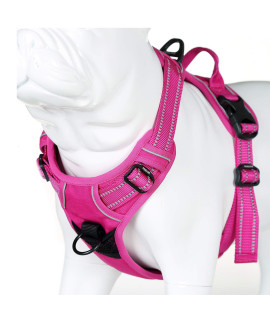 JUXZH Soft Front Dog Harness .Best Reflective No Pull Harness with Handle and 2 Leash Attachments