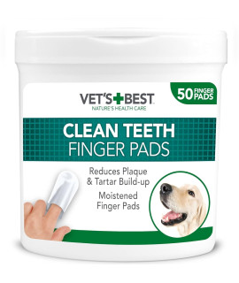 Vets Best Dental care Finger Wipes Reduces Plaque & Freshens Breath Teeth cleaning Finger Wipes for Dogs & cats 50 Disposable Wipes