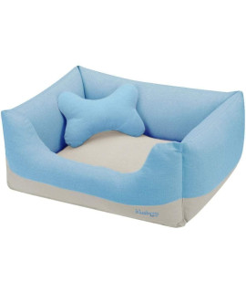 Blueberry Pet Fully Removable Washable Dog Bed Heavy Duty Color Block Linen Bed with Durable YKK Zippers for Medium Large Dogs, 34 x 24 x 12, 11 Lbs, Baby Blue and Beige