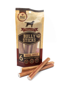 Bully Bunches All Natural Standard 6 Inch Bully Sticks - Odour Free, Rawhide Free, Chemical Free - Safe, Long Lasting Beef Dog Chew Gnaws - Fully Digestible Treat for Small and Medium Dogs, 5 Pk