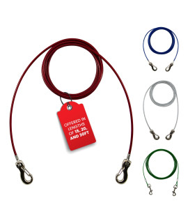 Ben-Mor Zinco 20 ft Dog Tie Out Cable for 125 lbs Medium Breed Dogs & Pets - Heavy Duty 360 Degree Rotating Double Swivel Cable Cord for Training, Camping or Backyard Use - Red