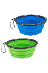 Comsun 2-Pack Extra Large Size Collapsible Dog Bowl, Foldable Expandable Cup Dish for Pet Cat Food Water Feeding Portable Travel Bowl Blue and Green