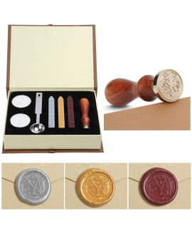Mingting Wax Seal Stamp Kit,Mingting classical Old-Fashioned Antique Wax Stamp Seal Kit Initial Letters Alphabet Set gift Box with Vintage Wooden Handle and Brass color Head(Y)