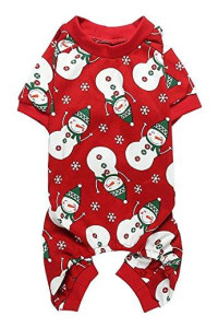 Cute Snowman Xmas Pet Clothes for Dog Pajamas Soft Christmas PJS, Medium Red Back Length 16