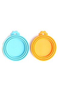 Comtim Pet Food Can Cover Silicone Can Lids for Dog and Cat Food(Universal Size,One fit 3 Standard Size Food Cans) (Blue/Orange)