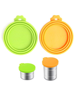 Comtim Pet Food Can Cover Silicone Can Lids for Dog and Cat Food(Universal Size,One fit 3 Standard Size Food Cans),Green and Orange