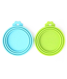 Comtim Pet Food Can Cover Silicone Can Lids for Dog and Cat Food(Universal Size,One fit 3 Standard Size Food Cans),Blue and Green