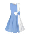 Sunny Fashion KY97 girls Dress color Block contrast Bow Tie Party Size 12 Sky Blue